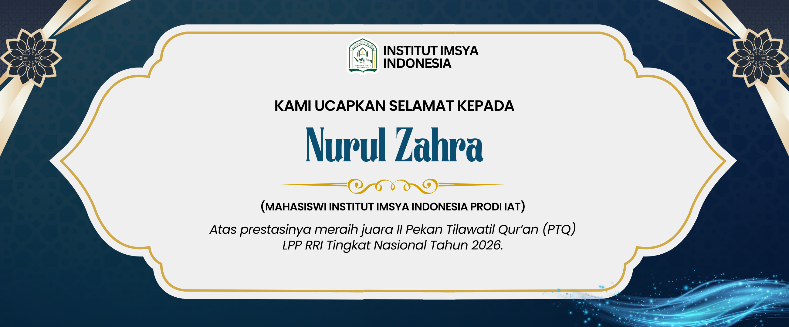 Berita Mahasiswi Institut IMSYA Indonesia Raih Juara 2 Tahfidz Putri PTQ RRI 2026 Tingkat Nasional